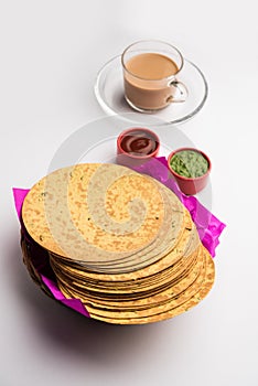 GujaratiÂ KhakraÂ is a crunchy snack made from whole wheat flour served with tea
